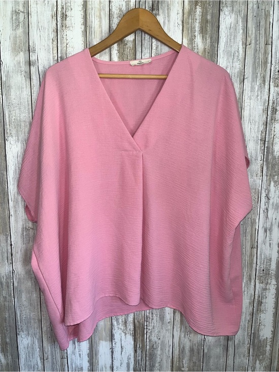 entro Tops - Entro Pink Oversized Blouse L Flowy V Neck Short Sleeve Boho Lightweight Top